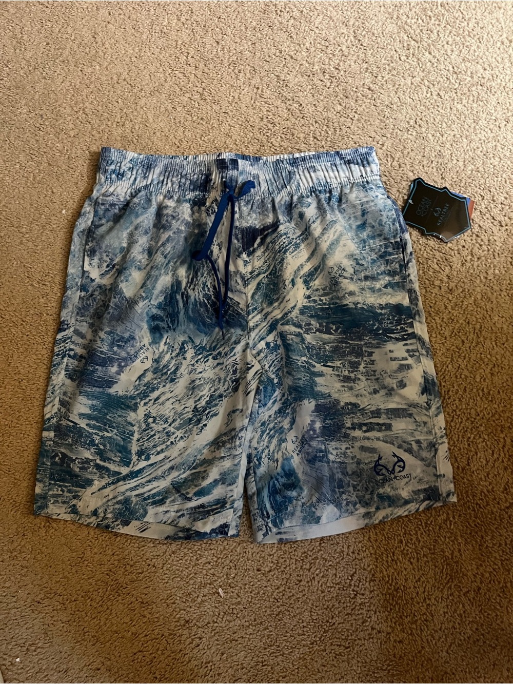 Ocean + Coast Men's Blue Wave-Print Elastic Waist Swim Shorts